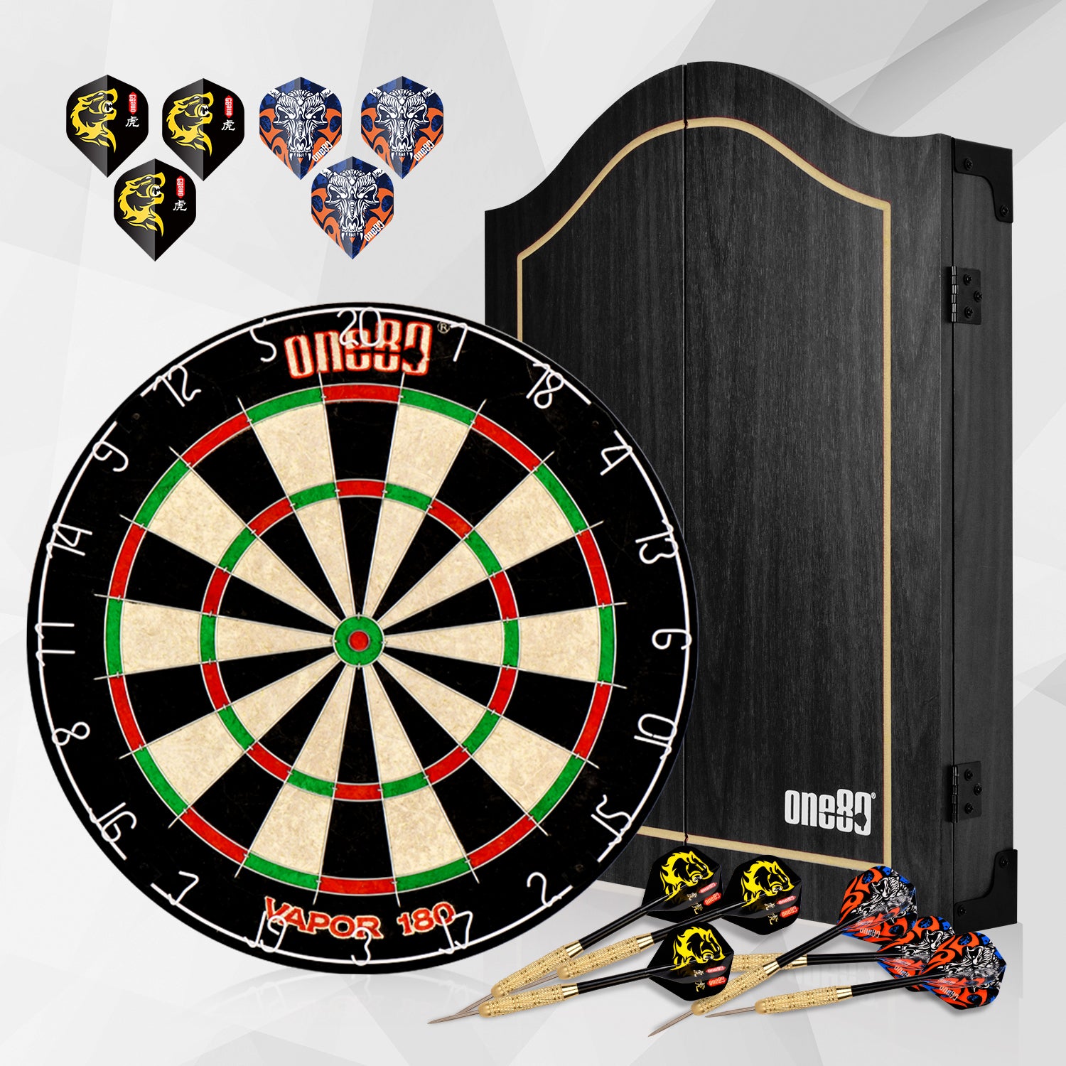 Vapor Wood Dartboard Cabinet Set with Dartboard + Darts + Scoreboard Combo