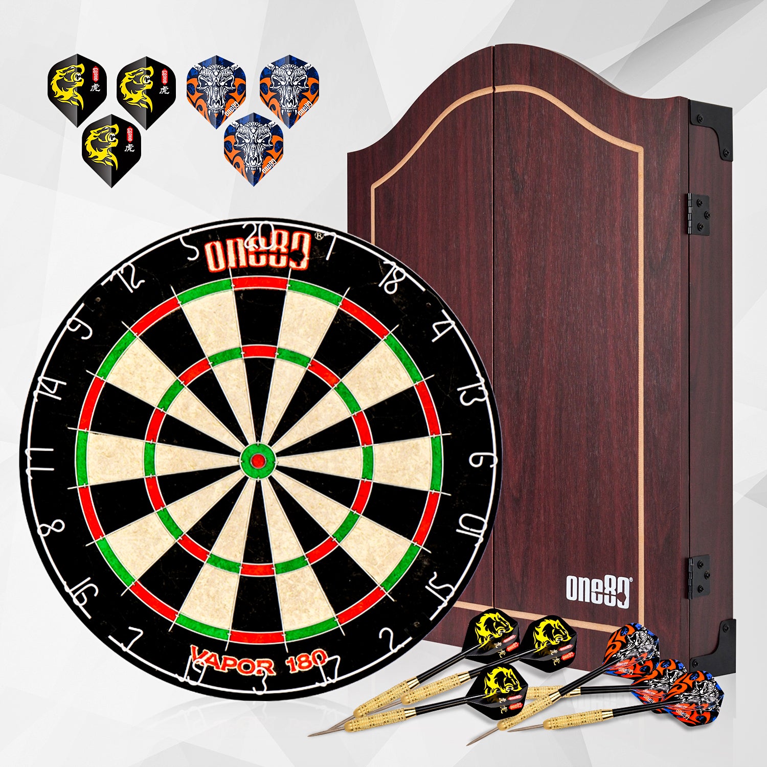 Vapor Wood Dartboard Cabinet Set with Dartboard + Darts + Scoreboard Combo