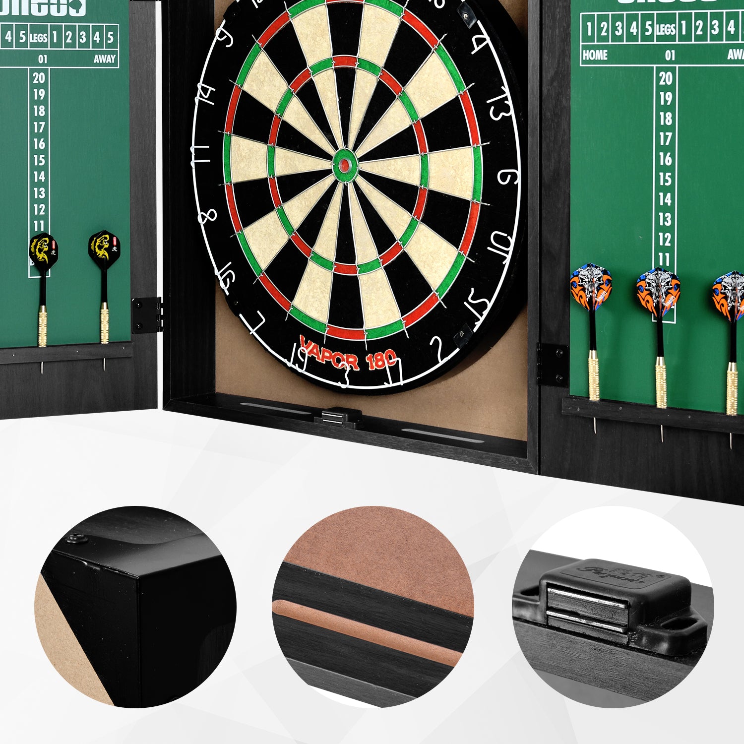 Vapor Wood Dartboard Cabinet Set with Dartboard + Darts + Scoreboard Combo