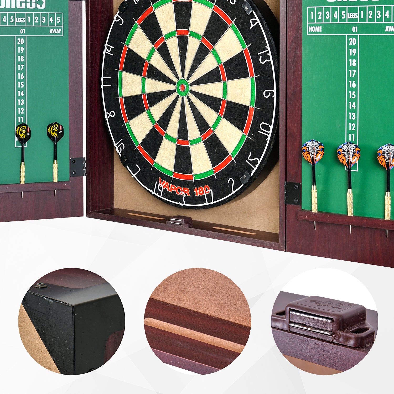 Vapor Wood Dartboard Cabinet Set with Dartboard + Darts + Scoreboard Combo