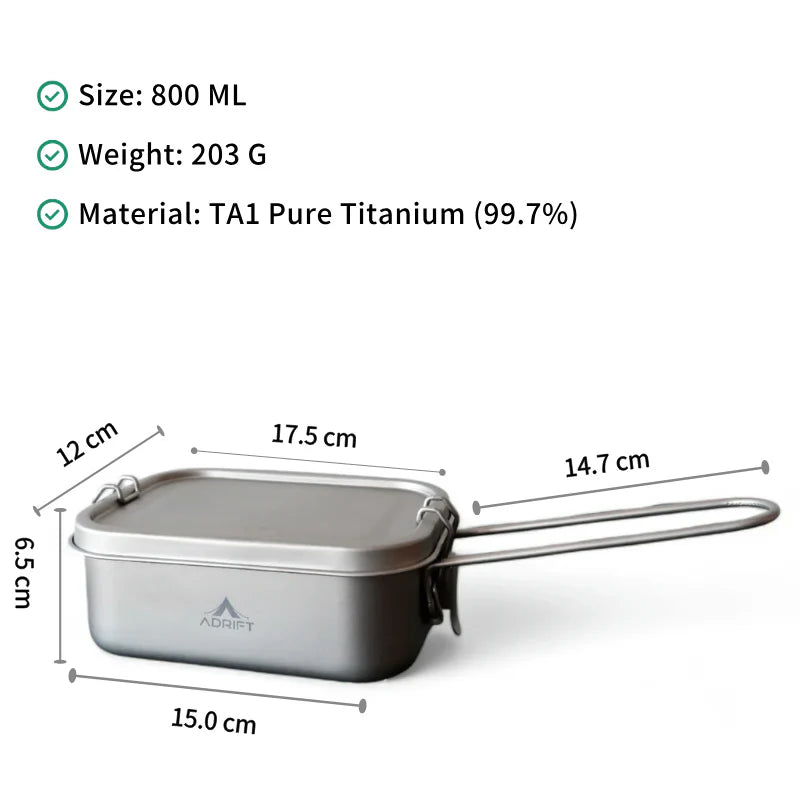 Ultralight Pure Titanium Lunch Box with Handle