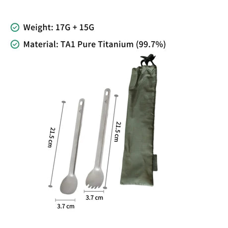 Ultralight Pure Titanium Long Handle Spork Set