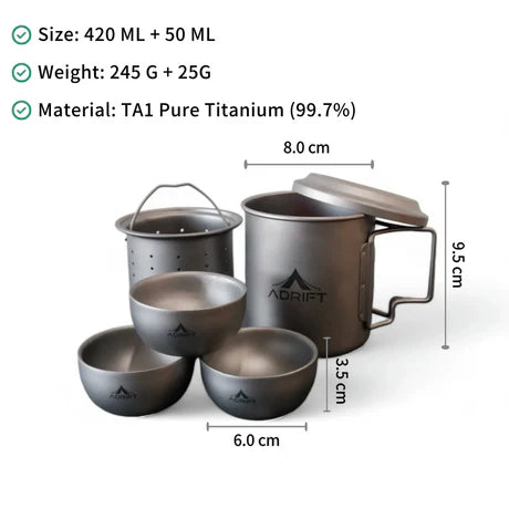 Ultralight Pure Titanium 6-piece Mug and Cup Tea set