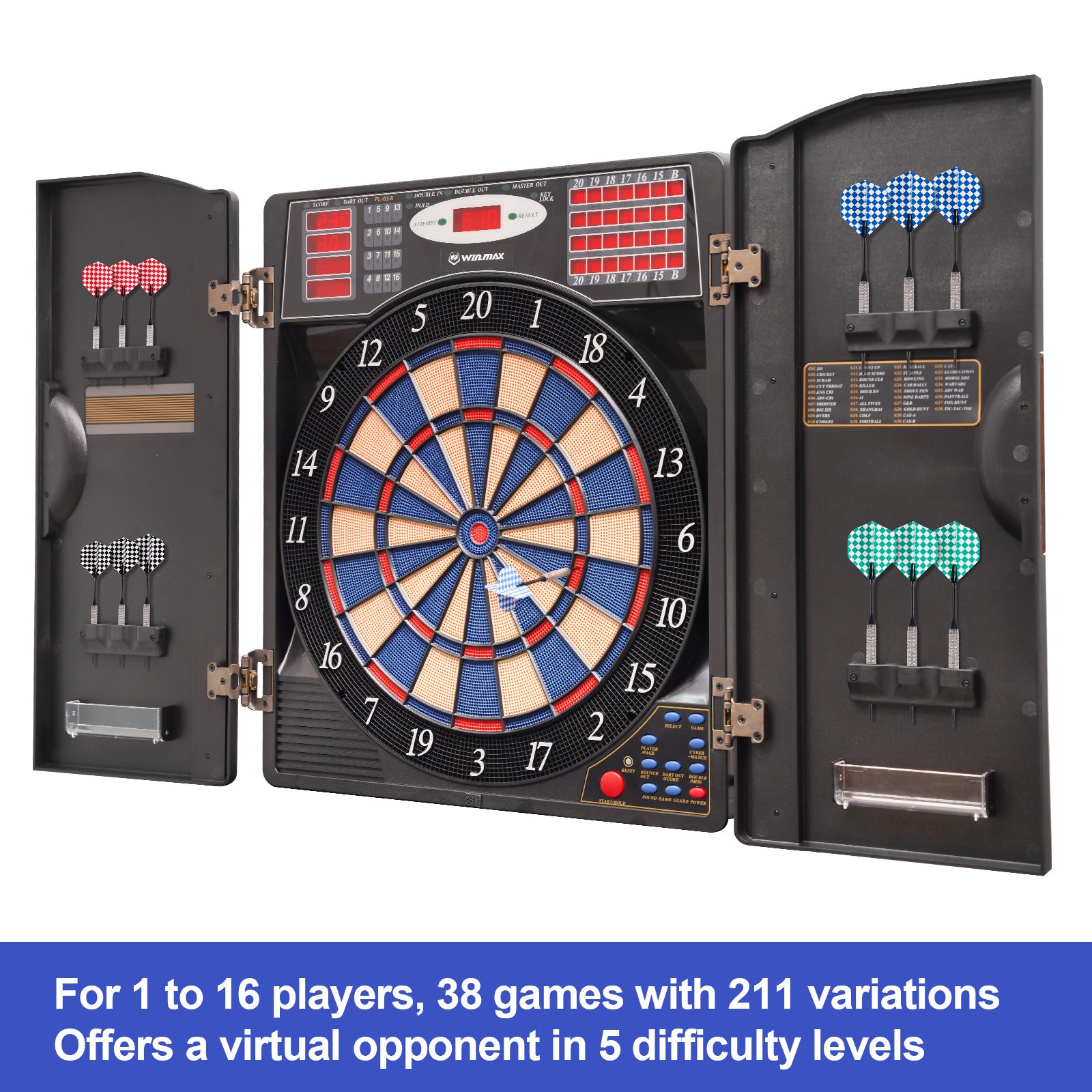 16-Player Electronic Dartboard Cabinet Set