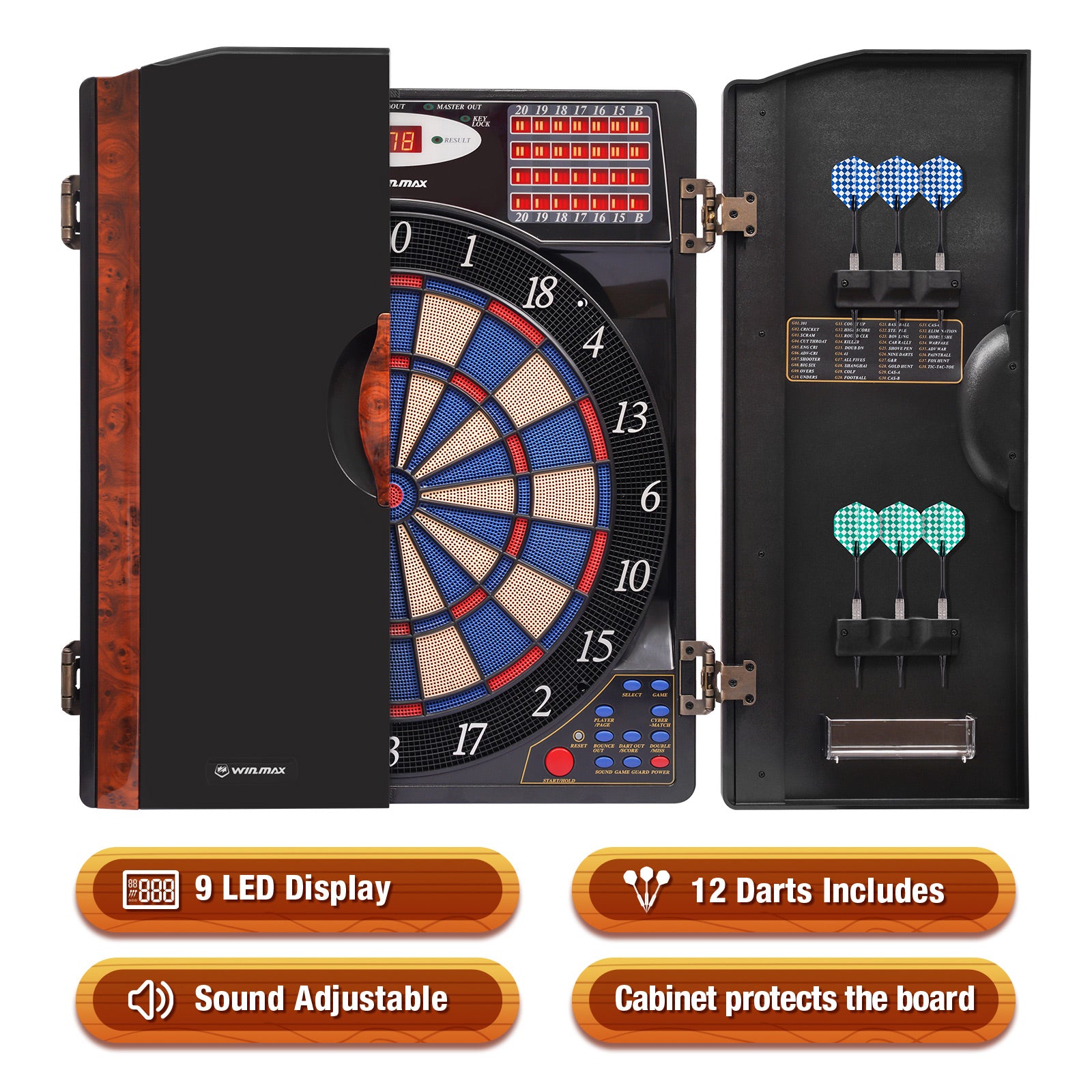 16-Player Electronic Dartboard Cabinet Set