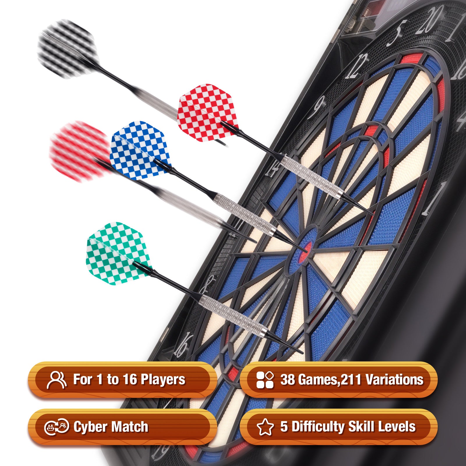 16-Player Electronic Dartboard Cabinet Set