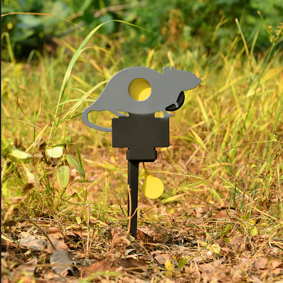 Airgun Knockdown Target Stand with Spinning Mouse-Shaped Metal Target