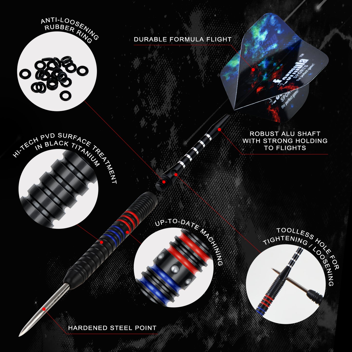 FST180 GEN2 Black + Red + Blue Dart Set (Pack of 3)