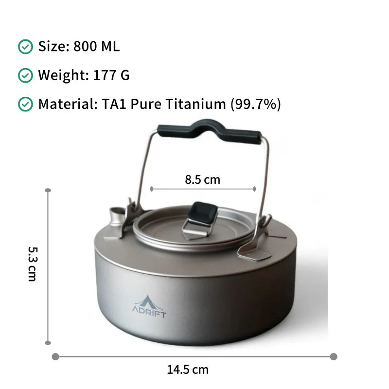 Ultralight Pure Titanium Kettle with Folding Handle